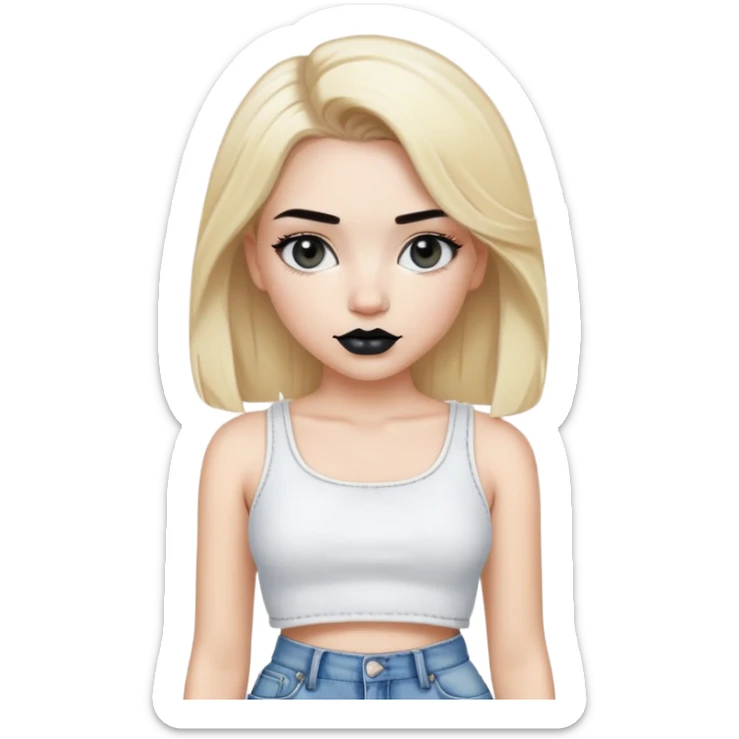 White girl with blond hair , black lipstick and white crop top for shirt and for pants baggy jeans sticker