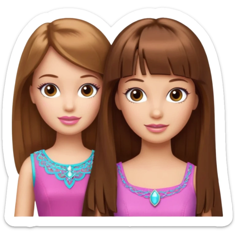 2 girls best friends one is barbie merliah summers and the other is a girl with brown hair and brown fringe and light brown eyes  sticker