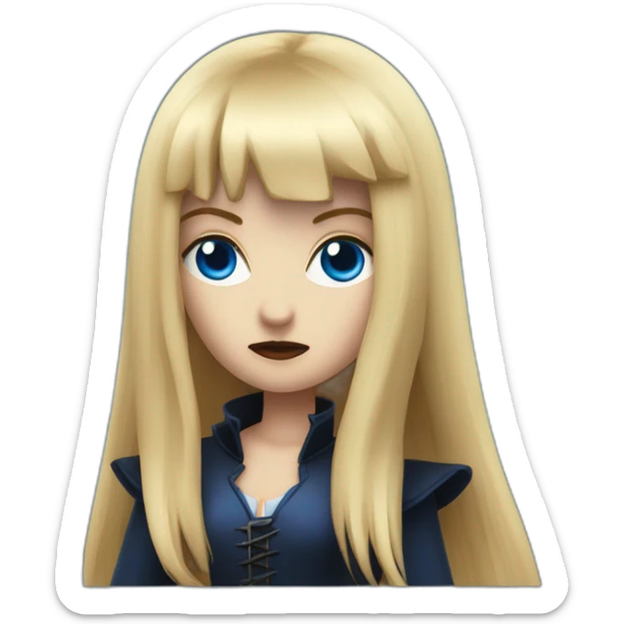 beautiful vampire woman with long blonde hair and blonde straight bangs and blue eyes wielding knives serious expression sticker