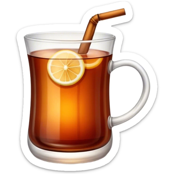 Cinematic Realistic Turkish Tea Pop Culture Emoji, featuring an inviting portrayal of a steaming glass of Turkish tea rendered with rich textures and warm, convivial lighting. sticker
