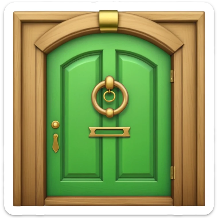 A wooden green door emoji in the style of Apple emoji with a knocker sticker