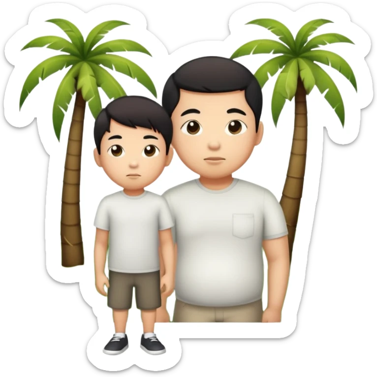 skinny asian guy with shorter fat asian kid whose darker and they’re in front of palm trees sticker