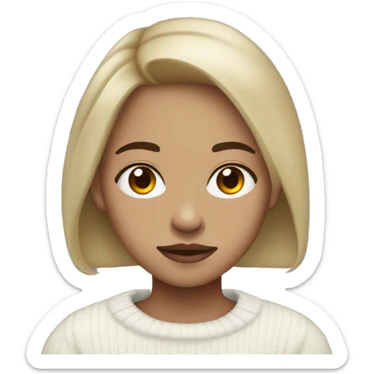 Medium skin es y habites black eyes girl wearing a white sweater sticker