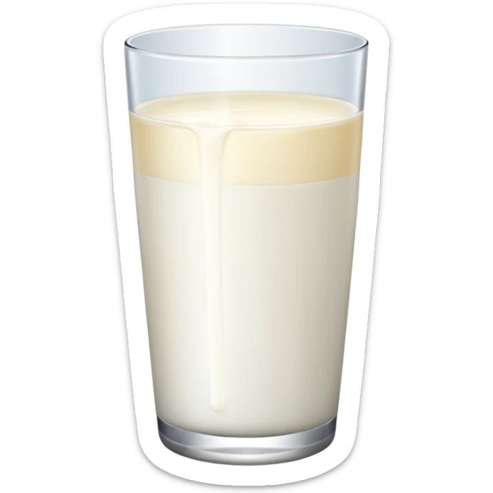 the drink is only milk white, The bottom and mouth of the glass are the same width and thin a toll, There is only white liquid inside, photo realistic, like a third from left sticker