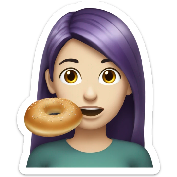 Aubergine hair long girl pale skin eating bagel  sticker