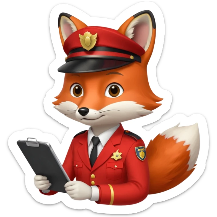 The Fox Is Actually Red Wearing A Officer Outfit Riding On The  Taxi Writing On The Clipboard sticker