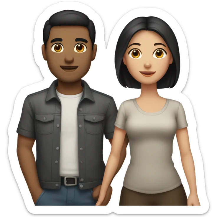 Man and a woman together. The man has short dark hair with brown eyes, the girl is with the long dark hair, her eyes are black. They are loving each other  sticker
