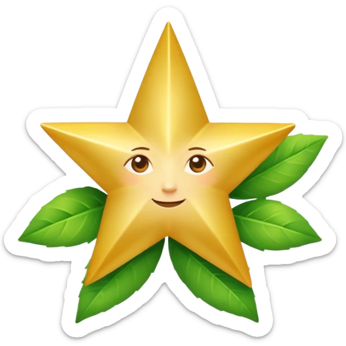 "A vibrant, golden five-pointed star emoji, with graceful green leaves subtly integrated into its points or wrapping around its base. The design should feel radiant and positive. Clean, vector-style, 32x32 pixel icon. Transparent background. Icon for achievement in health." sticker