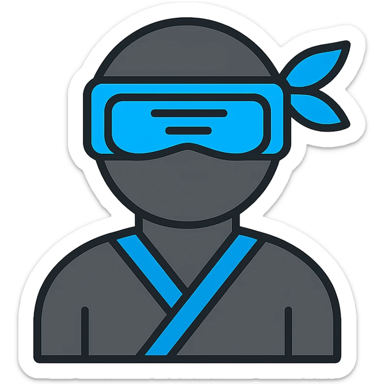 A ninja with a futuristic visor and DeepSeek blue accents, in a clean, minimal style. sticker