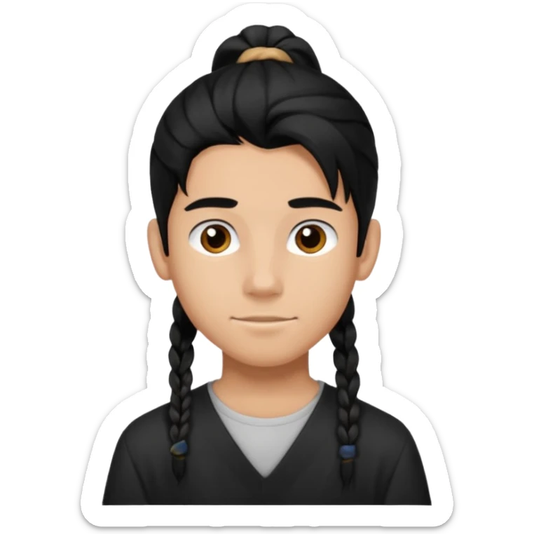 homme cheveux noir long attaché sans cheveux dépassant  16 ans, un peu bronzé sticker