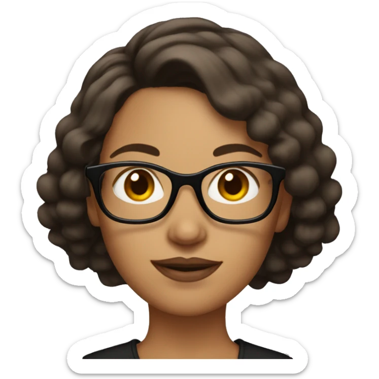 woman with short, dark, poofy brown hair and black glasses sticker