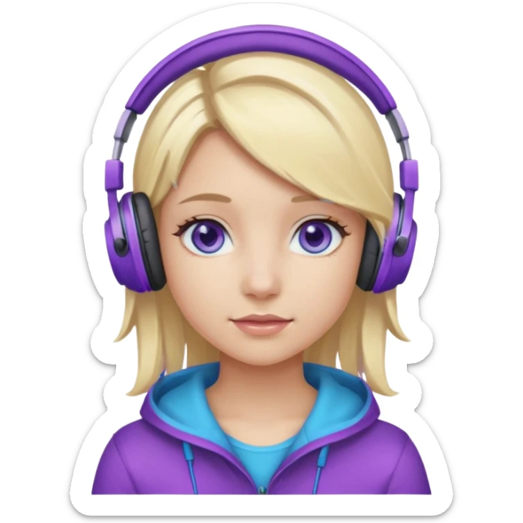 girl blond hair with purple highlights in hair blue eyes and wearing headphones sticker
