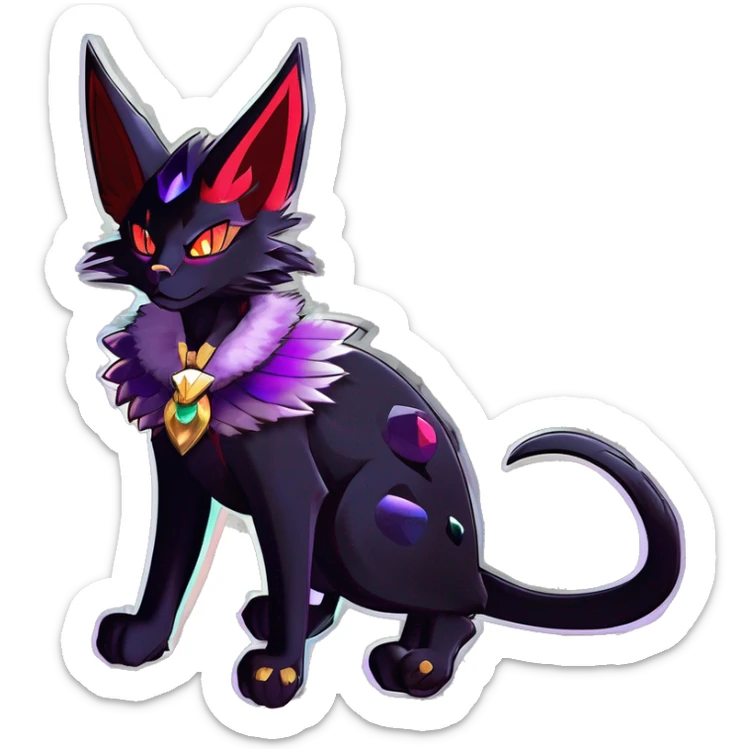 cool cartoon anthro edgy distinguished ethereal elegant beautiful fantasy black purple red ethereal fantasy nargacuga-Noivern-cat-Quiana-Fakemon collar harness jewels full body sticker