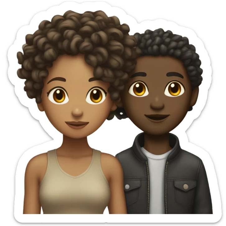 lightskin girl w curly hair next to a black boy with LOCS sticker