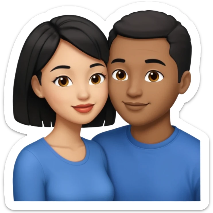Ebony couple, light skin female with black hair, brown skin male with low haircut no bread kiss sticker