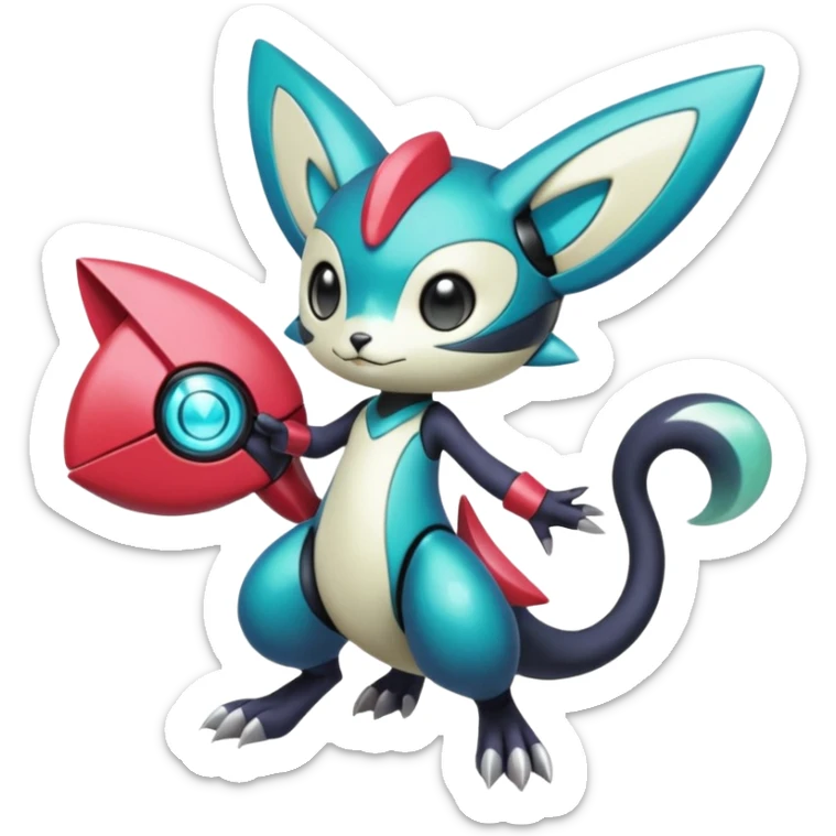 Shiny Colorful glowing glossy smooth soft silky Futuristic Cyber-Vernid-Trico-Meloetta-Latias-Koraidon-Peppercat-Protogen-Pokémon-Digimon-Fakémon-fusion-hybrid-creature sticker