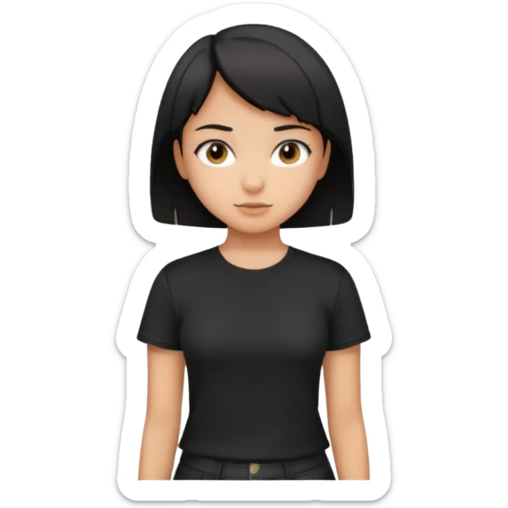 a pretty bratz girl with straight black short hair wearing a black tshirt , tan girl. waist up sticker