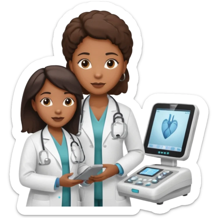 black female doctor and caucasian ultrasound technician performing a fetal ultrasound sticker