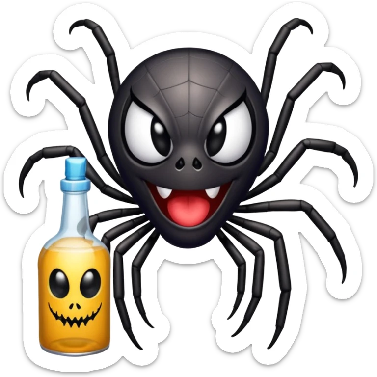 wesoły śmieszny pająk z butelka jadu i banerem witaj  sticker