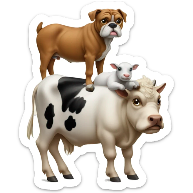 A Yale bulldog on top of a goat on top of a Horse on top of a cow sticker