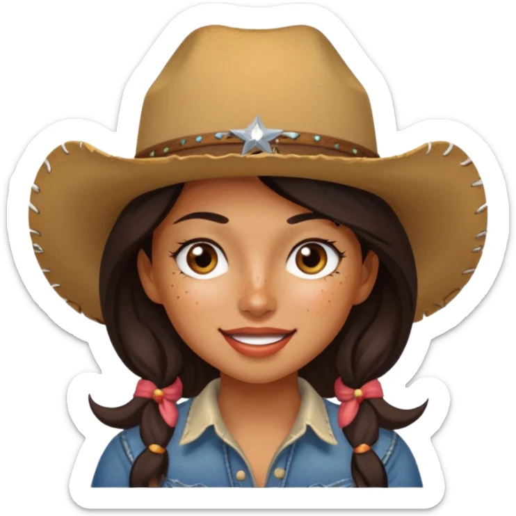 Tan skin girl with freckles dark hair winking wearing a cowboy hat  sticker