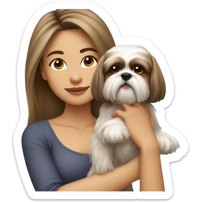 Young woman with a shih tzu in her arms long hair sticker