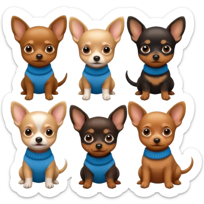 Cagnolini piccoli seduti un chiuaua un Bassotto e un Yorkshire con vestitini in maglia sticker