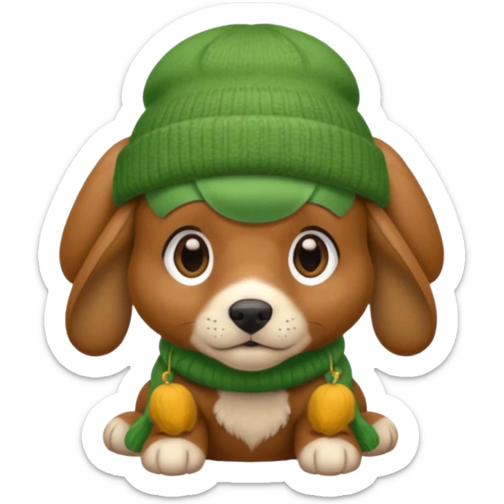 Dog in Green Beanie – brown puppy with floppy ears and cozy beanie. sticker