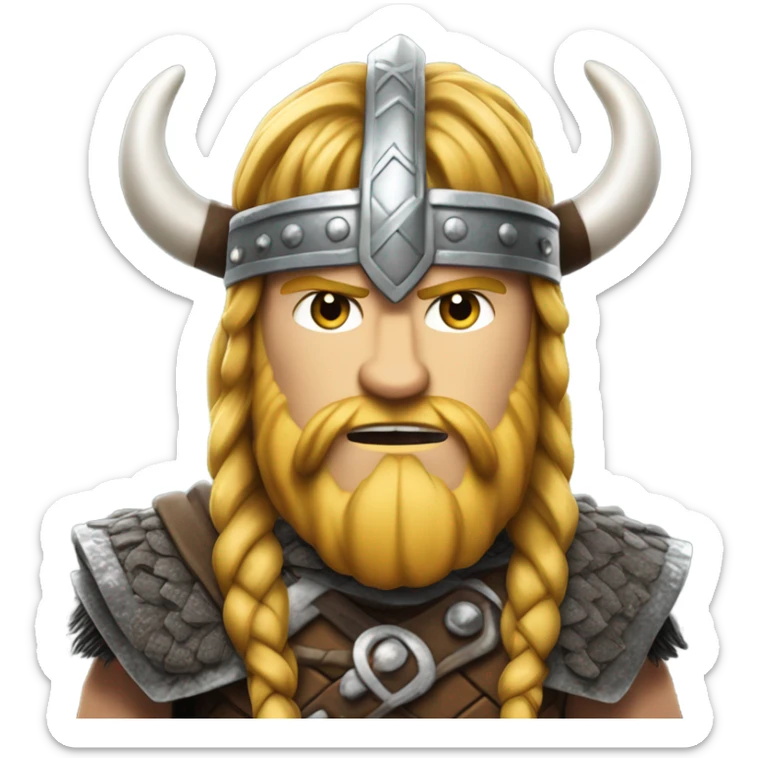 Erling Haaland as a Viking: a fierce and rugged look featuring braided hair, a long beard, and a horned helmet, merging ancient warrior aesthetics with modern athletic prowess sticker