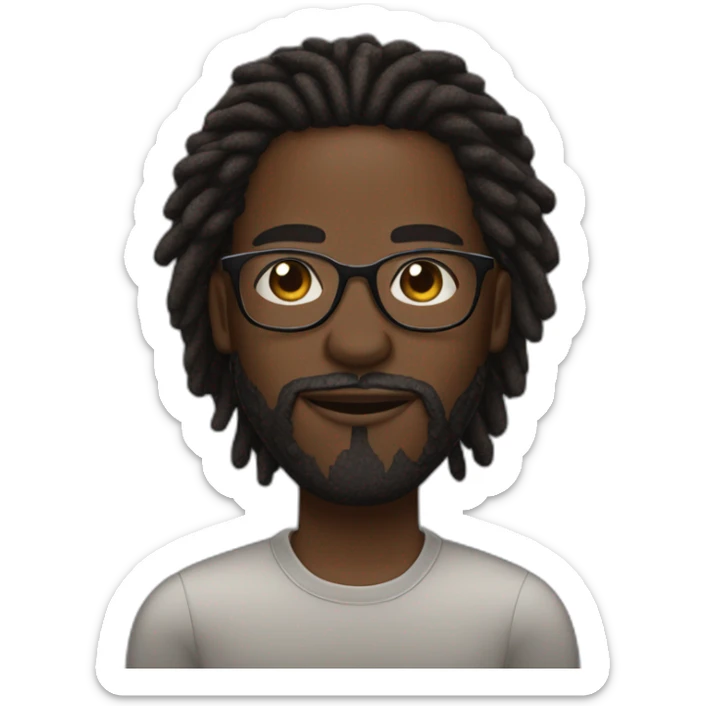 A dark skin african american man with clear glasses, and beard, and dreadlocks in two strand twists sticker