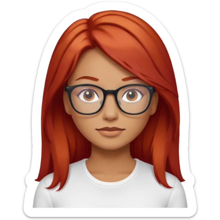 Crespa peli roja tono fuerte , trigueña , con lentes y top blanco pelo largo  sticker