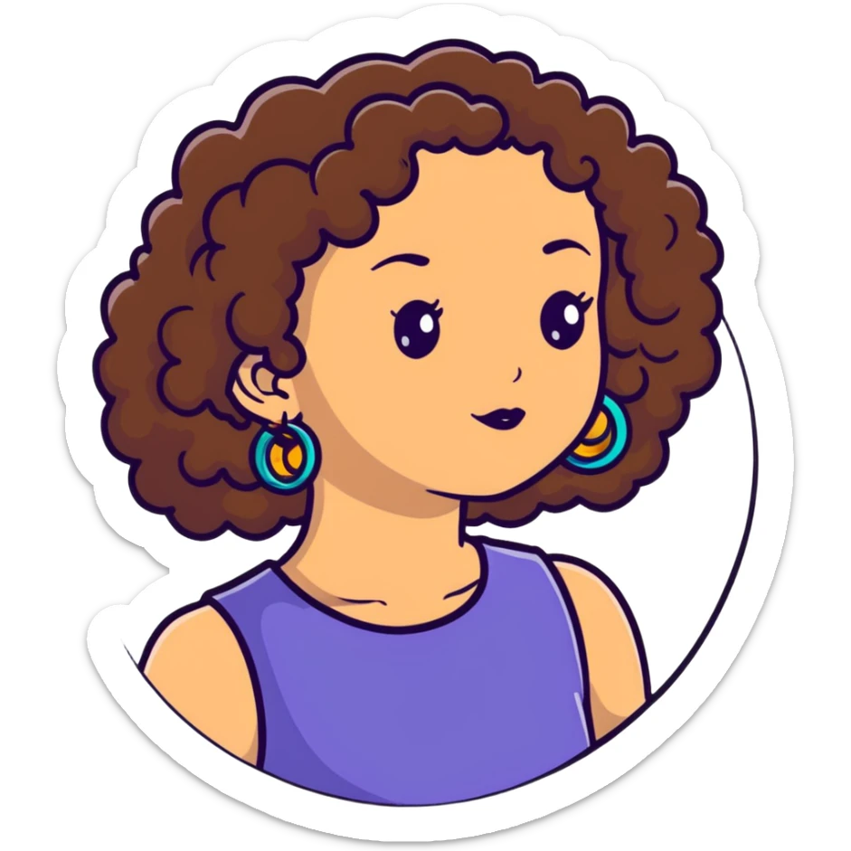 Teenage girl with curly brown hair, choni style with hoop earrings sticker