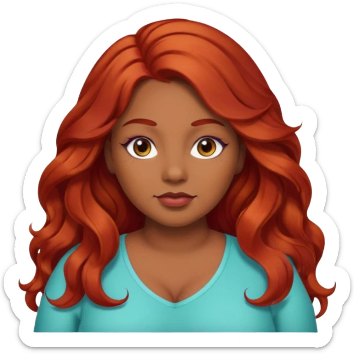 Plus size red hair brown face small eyes long hair Asian eyes small eyes wavy hair eye lashes  sticker