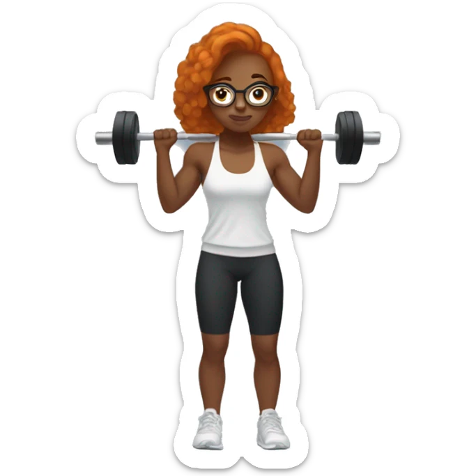 Ginger hair girl with eyeglasses and aesthetic gym outfit lifts weights  sticker