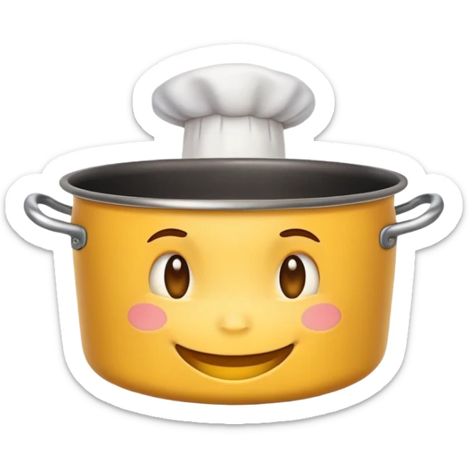 classic yellow circle Emoji face but only a smile can be seen on the face as there is a large cooking pot covering the top of the head. sticker
