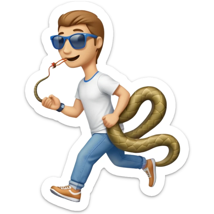 friendly anthropomorphised snake in jeans and a t-shirt, wearing dark sunglasses, jogging upright in relaxed pose sticker