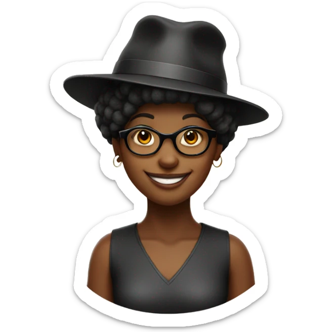 Black girl with hat, glasses and a sign saying happy birthday sticker
