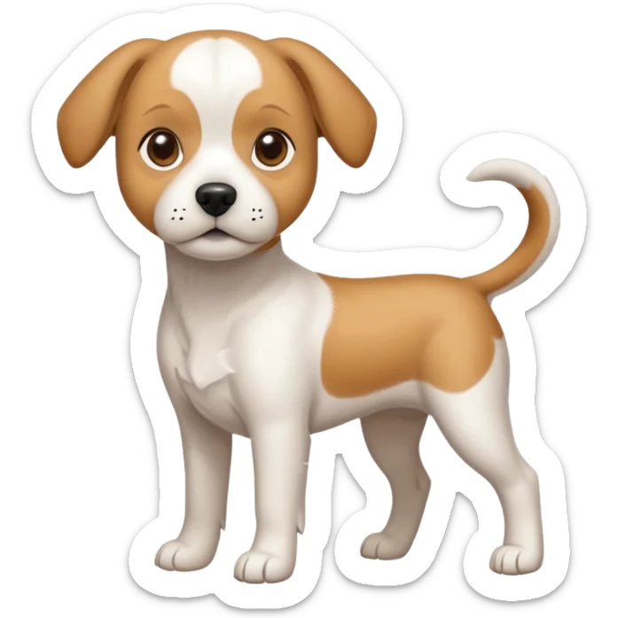 a full body white beagle x maltese x chi dog the size of a kelpie with light brown ears and a light brown patch on one eye sticker