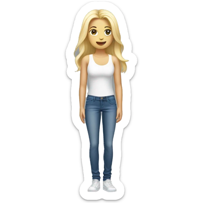 full body white blonde girl with jeans, white tank top sticker