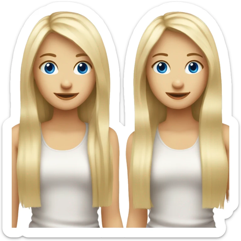 girl with long blonde hair with fringe no hairstyle and blue eyes welcoming happy sticker