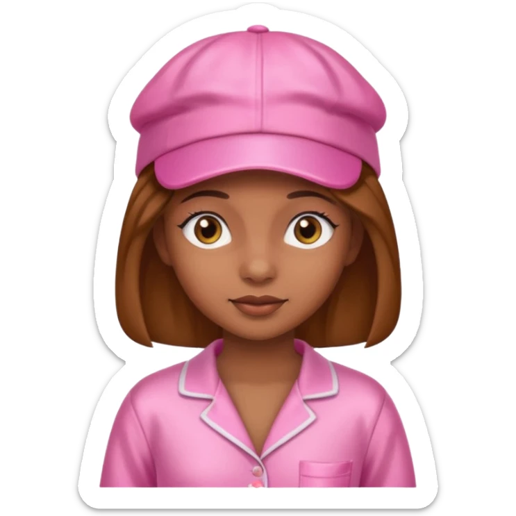 a brown skin girl with a pink satin cap and pajamas sticker