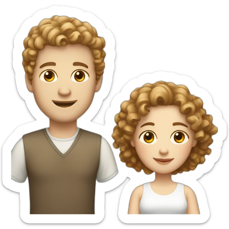 Couple, white European man with brown curly hair and chubby white woman with light brown curly hair sticker