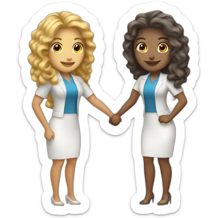 two greek white business women with different hair colors from each other shaking hands full bodies sticker