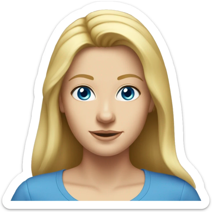 A head and shoulders shot of a 32 year old Caucasian woman, with long blonde hair,   with blue eyes wearing a t-shirt. sticker