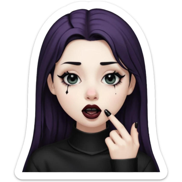 Goth girl with her eyes rolled up and towards her nose and her tongue sticking out doing uwu face sticker