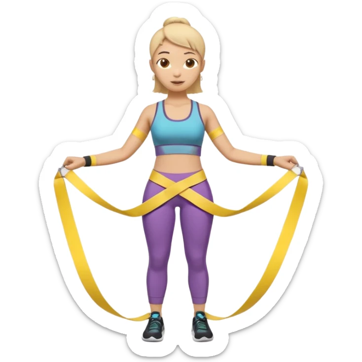 A 3D cartoon person measuring their waist with a yellow tape, casual fitness outfit, Memoji-style realism. close up. sticker