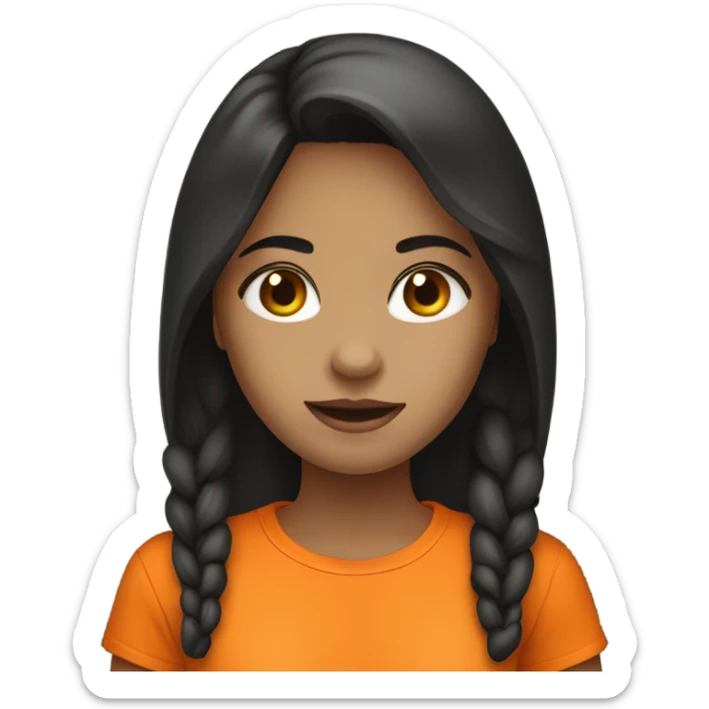 girl with dark hair and orange t-shirt  sticker