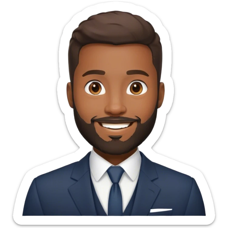 homme noir beau avec une belle barbe et en costume visage rond sourire beau sticker