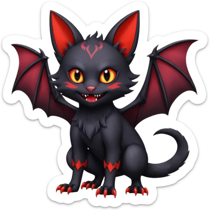 Vampiric Batty Noibat-Litten-Torracat-Lykoi-hybrid-fusion (full body) sticker