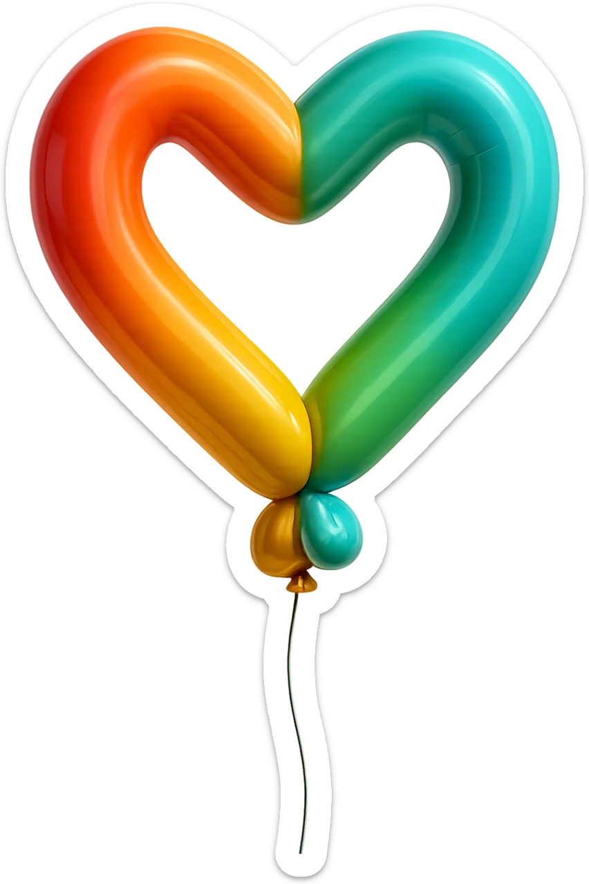 heart-shaped balloon floating in the air, playful and light, with a string sticker